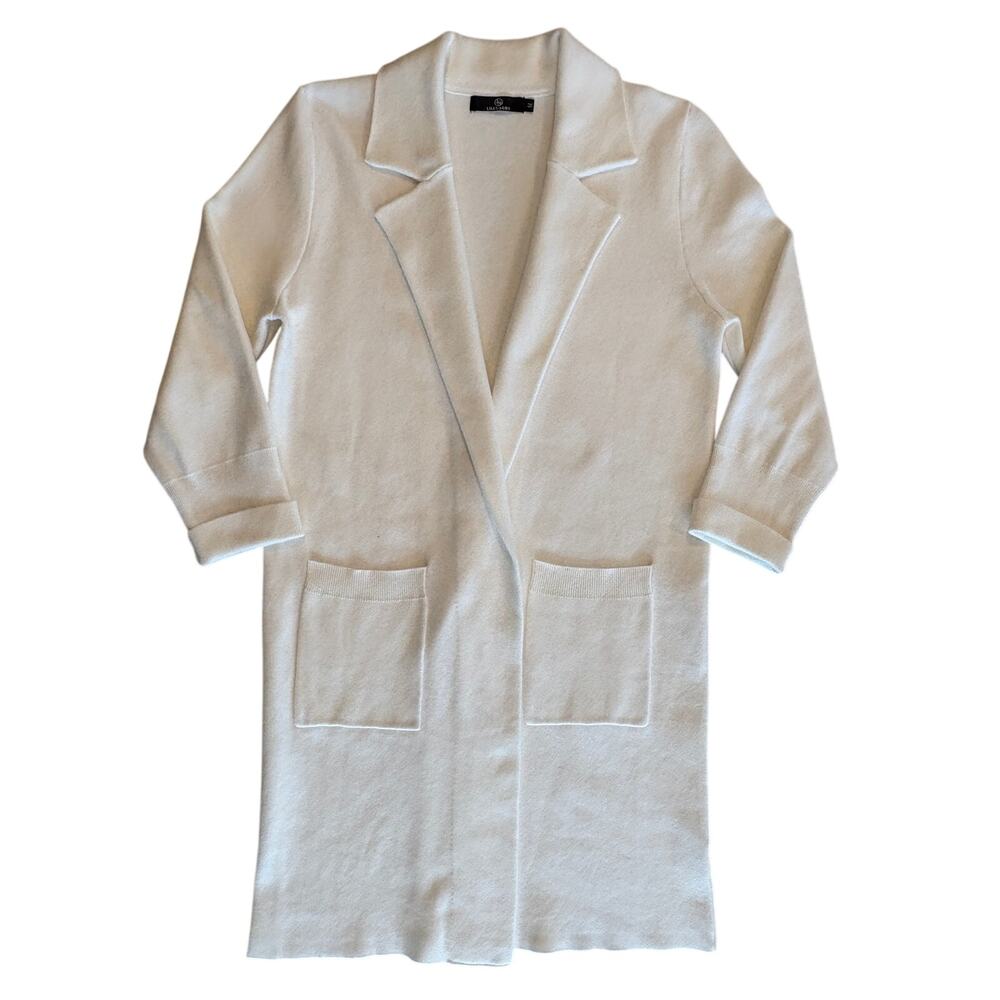 LILLUSORY Women's Long White Cardigan Sweater Trench Coat Women Size Medium